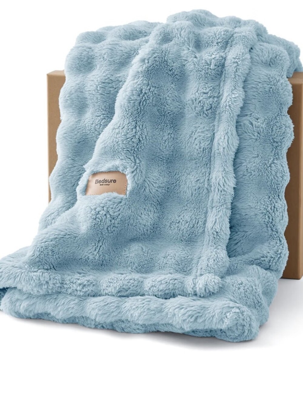 Bedsure Plush Light Blue Throw Blanket - Ultra Cozy Faux Fur 50x60